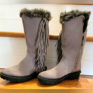 Sam Edelman‎ Tilden Faux Fur Fringe Boots 6 US Warm Boho Fringe